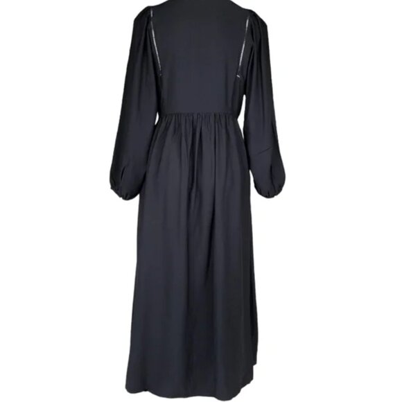 Madewell Flowy V-Neck Empire Waist Midi Dress in Black - Picture 5 of 7